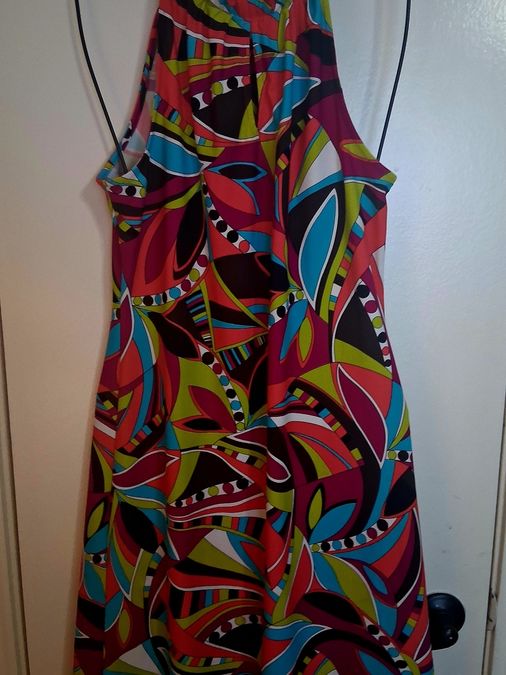 Jude Connally Multicolor Abstract Halter Dress — Teal, Red, Lime, Black, Cream
